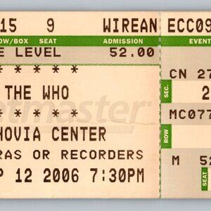 The Who Wachovia Center Concert Ticket Sep 12 2006 7:30 PM Mezzanine Lot of 2